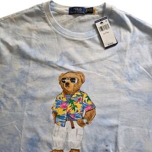Ralph Lauren Polo Bear T Shirt Sky Blue Cloud Tie Dye Graphic Print Mens XLT